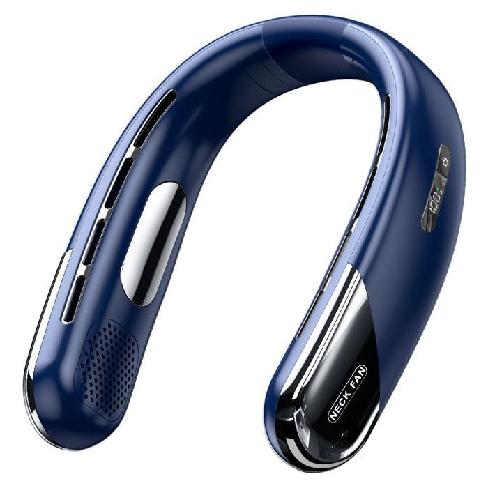 Ventilateur de cou portable 5 vitesses affichage LED refroidissement en céramique TEC faible bruit 4000 mAh bleu
