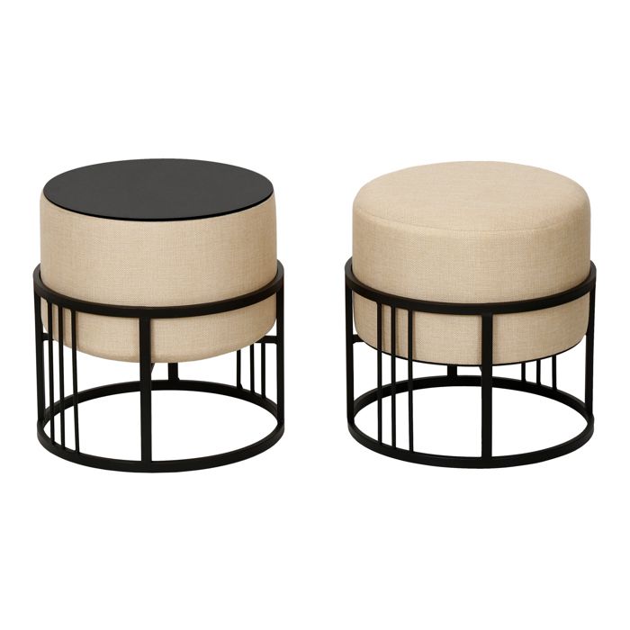 Lot de 2 poufs empilables Tas multifonctionnel rond beige