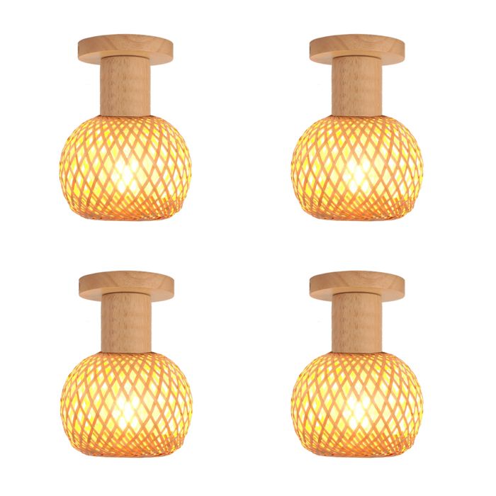 iDEGU 4x Plafonnier Vintage 15cm Lampe de Plafond Industriel Abat-jour en Bambou et Bois Design Réglable E27 Plafonnier Style