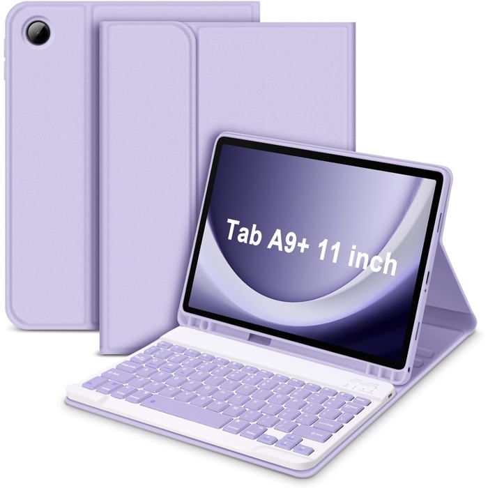 Français Étui de clavier pour tablette Samsung Galaxy Tab A9 Plus 11 2023 SM-X210/X216/X218 avec clavier Bluetooth amovible violet
