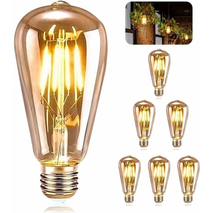 Ampoules E27 Vintage 6 ampoules LED Edison E27 ST64 lumières décoratives rétro Edison ampoules rétro lampe antique 4W filament