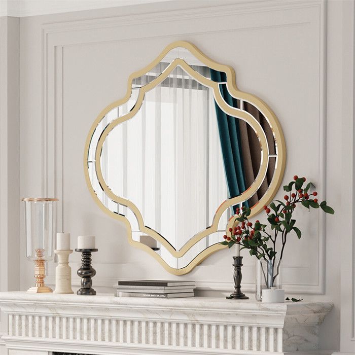 Miroir Mural Salon Décoratif Irrégulier - 80×88cm Miroir Suspendu dEntrée Doré Miroir Grand Art Déco pour Maison Café Hôtel