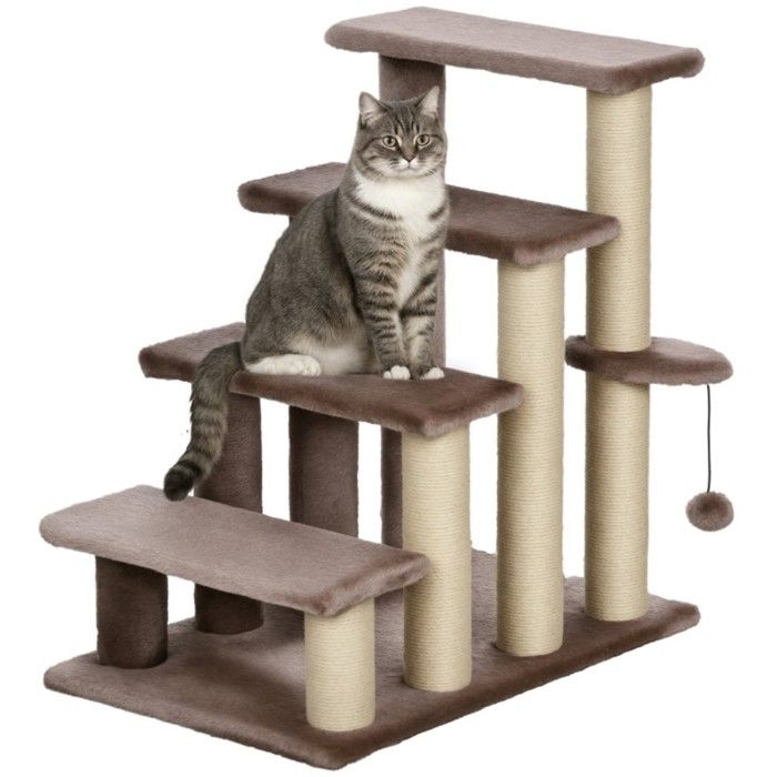 Escalier Griffoir 4 Marches Marron pour Chats et Petits Animaux Escalier Griffoir 4 Marches Marron pour Chats et Petits Animaux