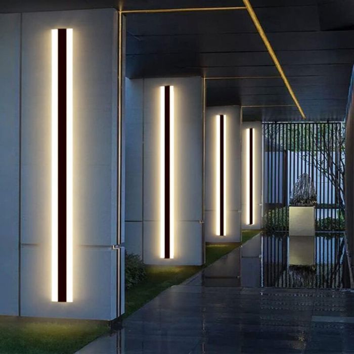 Applique Murale LED Extérieur 80cm IP65 Étanche Noir Lumière Chaude Jardin Porche Villa