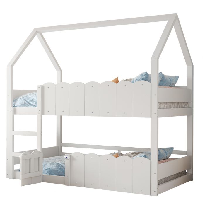 Lit superposé pour enfants - 90x200 cm - Barrières de sécurité surélevées - MDF blanc - Sommier inclus
