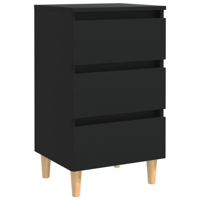 “Winter SaleTOP Armoire de lit Noir - Table de chevet avec pieds en bois noir 40x35x69cm PRO66073