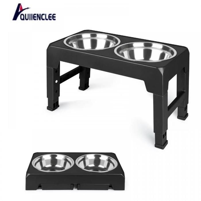 Comparer les prix de Gamelle noire pour chien QUIIENCLEE Gamelle en acier inoxydable réglable en hauteur 44*24*8cm support pliable