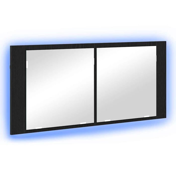 Armoire à miroir LED - vidaXL - Chêne Noir - 100x12x45 cm - Bois dingénierie - Éclairage LED - 2 étagères - 2 portes