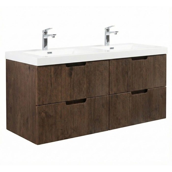 Meuble de salle de bain Thermis 140 cm avec vasque - brun noyer - armoire de rangement suspendue Meuble de salle de bain Thermis 140 cm avec vasque - brun noyer - armoire de rangement suspendue