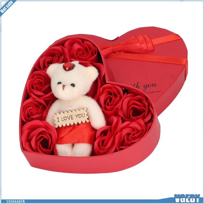Ashata Boîte-cadeau de rose de fleur de savon Décoration Florale de Savon en Forme de Cœur Roses éternelles Pétales jeux puzzle