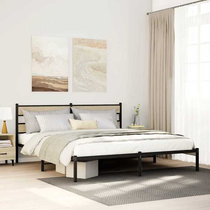 Soldes FlottantsLit double 180x200cm Structure de lit classique en métal sans matelas chêne sonoma 180x200cm