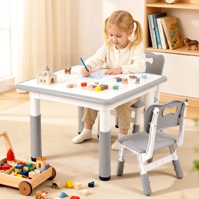 Table enfant non chaise - CREMLANK - Plateau de graffitis - Pieds antidérapants - MDF - 60X60X46CM