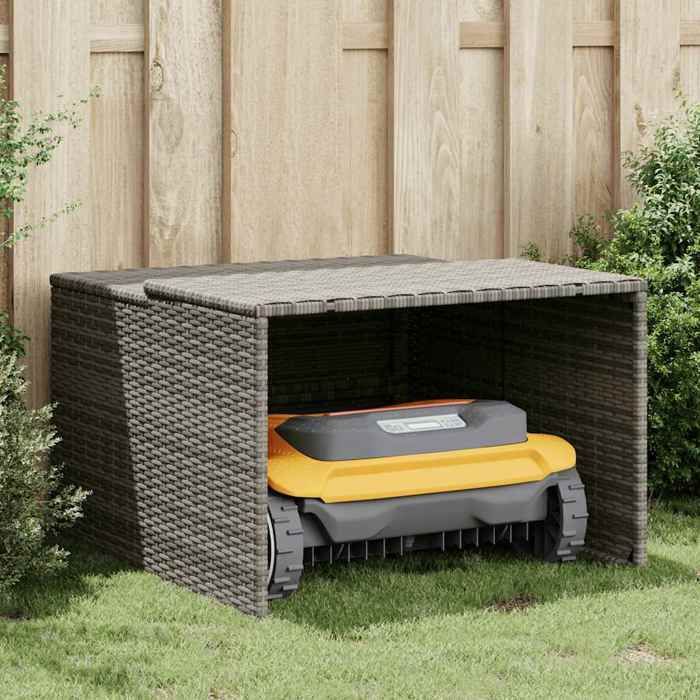 ANTI-UV Garage pour robot tondeuse gris 86x90x52/57 cm résine tressée J5133AS5133EU