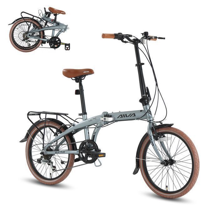 Vélo pliable AIVA - 20 pouces - VTT 7 vitesses - Cadre en alliage daluminiu- Vélo léger et facile à transporter-unisexe-Gris