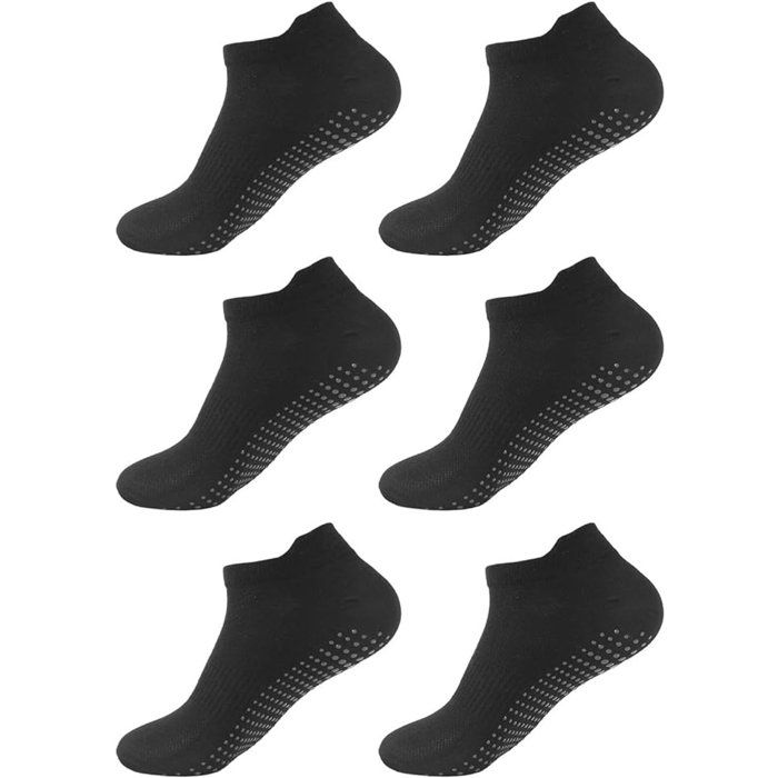 Chaussettes Antidérapantes Yoga Cheville Lot 3 Paires Semelle Silicone Grip Sport Pilates Danse Taille 39-42 Noir