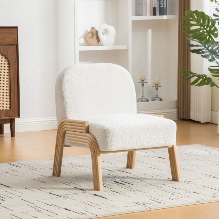 Fauteuil lounge scandinave en tissu 72x61x78 cm Ivoire chenille design moderne rangement pratique