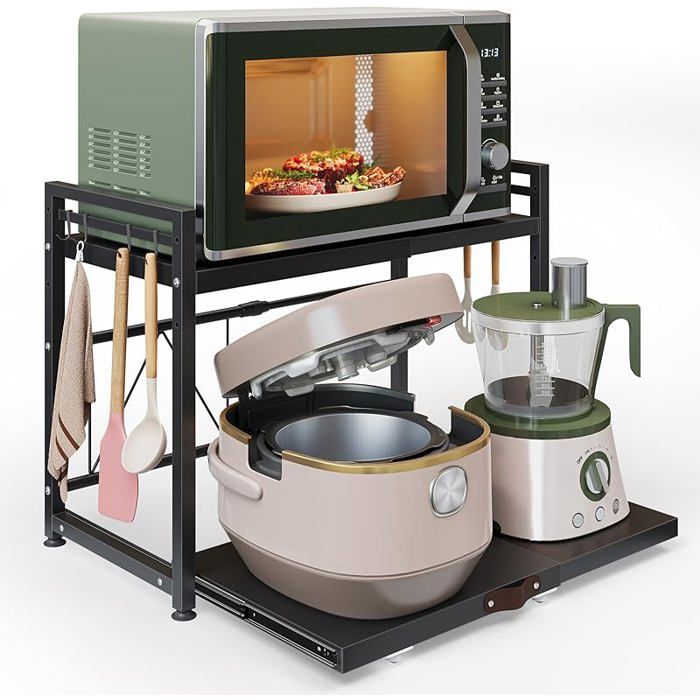 Etagere Micro Onde Cuisine Rangement Extensible Support pour Micro-Ondes à 2 Niveaux étagère 2 niveaux avec tiroir MEUBLE A EPICES