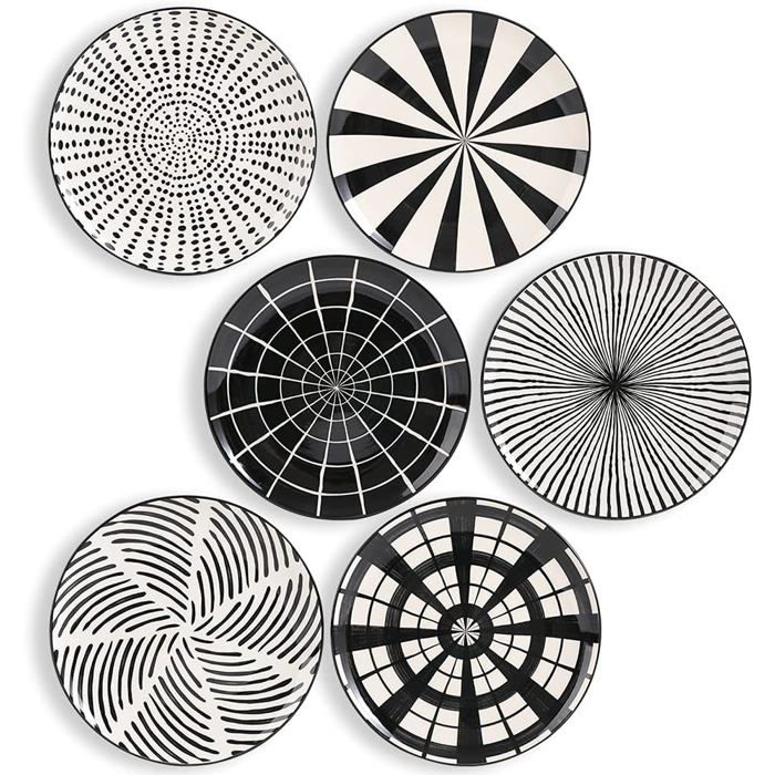 Assiettes Plates-Assiette Dessert Porcelaine-Lot De 6 Assiette Noir À SaladeFruitHors-DŒuvre Petit Déjeuner-20.3 Cm