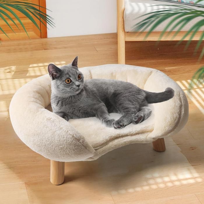 Canapé pour chat - Beige - Polyester - 50x40x24 cm - 2 kg - Antidérapant - Silencieux - Bord surélevé