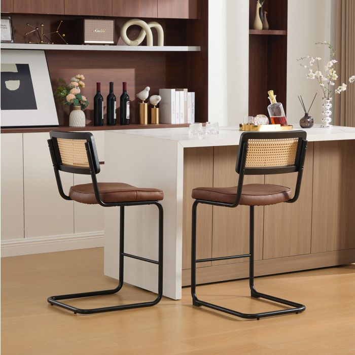 Tabouret De Bar Lot De 2 En PU Marron Siege Vintage Sans Accoudoirs FloraGrace Pour Cuisine Et Bar Gain De Place 47x535x98cm