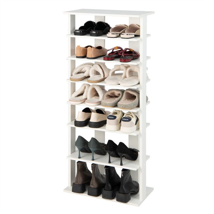 Étagère à chaussures 7 niveaux double rangée rangement vertical gain de place pour entrée blanche