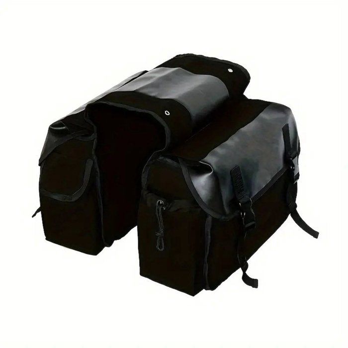 Sacoche double de rangement pour vélo - toile noire avec housse pour porte-bagages