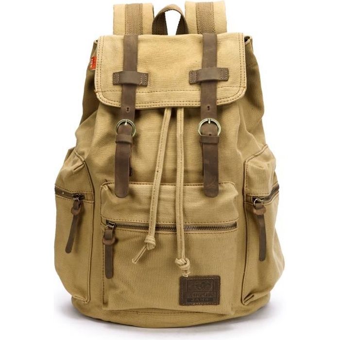 sac dos cartable camping voyage randonnee alpinisme toile homme femme backpack rucksack kaki