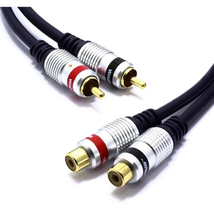 Câble Audio Stéréo Cinch 1m Primewire – 2x RCA Mâle/mâle – Noir – Neuf