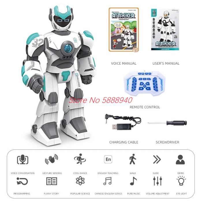Robot Programmable Powerman Advance - LEXIBOOK - Quiz, Musique, Jeux,  Histoires - Télécommande - Blanc