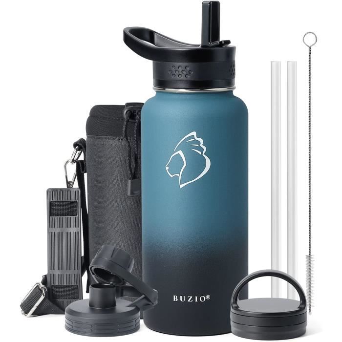 Hydro2go Bouteille En Inox Avec Bouchon Sport – Sans BPA, étanche, Bouteille Isotherme Pour Le Sport, Garde Les Boissons Froides 24 H Ou Chaudes 12 H (Noir, 950 Ml