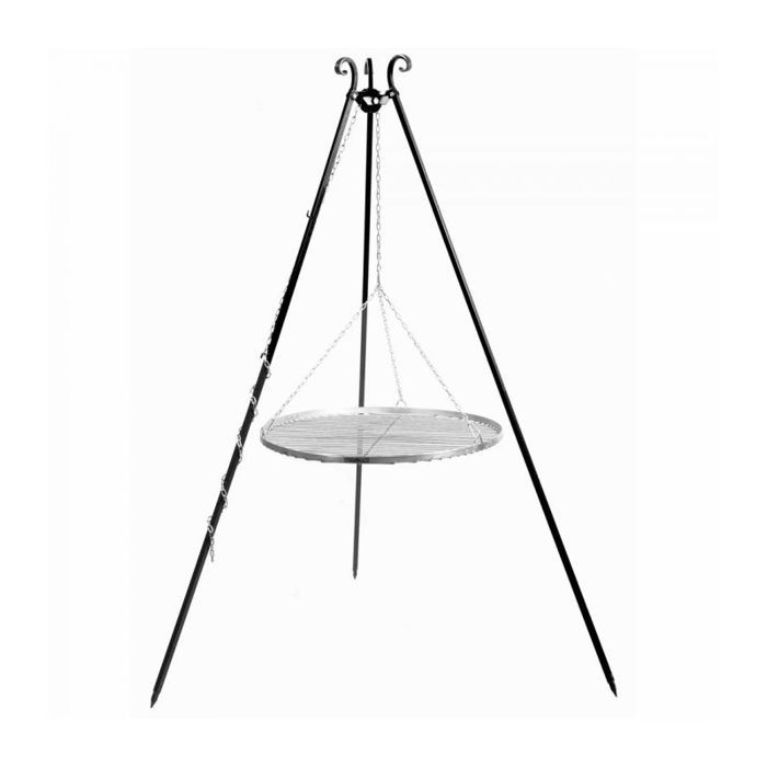 Barbecue Grille de Cuisson suspendu «TIPI» sur Trépied 210 cm - en acier inox 50 cm