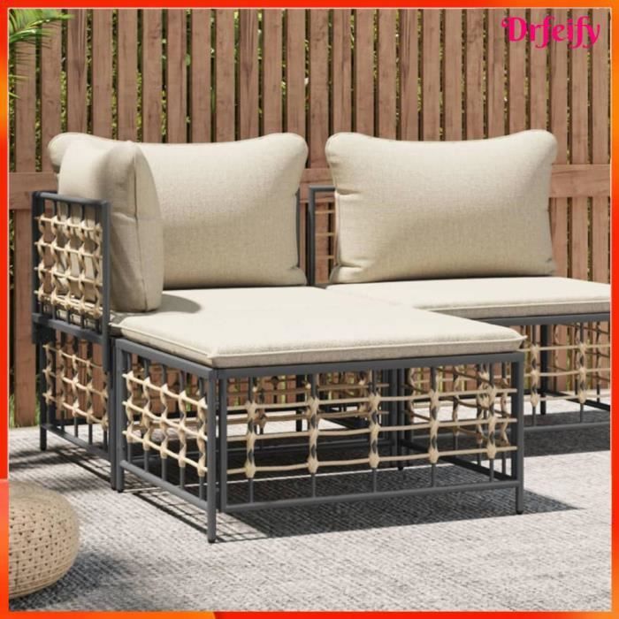 Ayhao Tabouret de jardin avec coussin beige résine tressée 123456