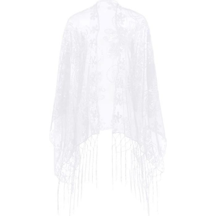 Écharpe de Mariage Flapper Brillante Années 1920s Soirée Blanc Femme