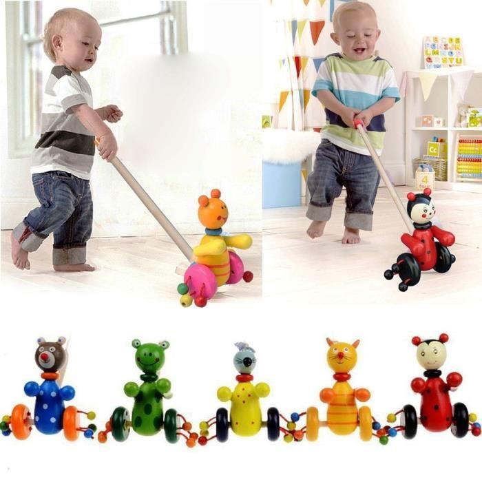 Jouet De Pousseur Animal Avec Roue En Bois Cadeau Pour Enfant Bebe Couleur Aleatoire Cdiscount Jeux Jouets