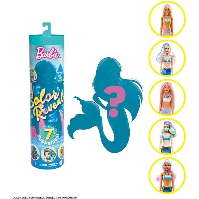 Barbie Color Reveal Poupée avec 7 éléments mystère, thème Sirènes Modèle  aléatoire - Cdiscount Jeux - Jouets