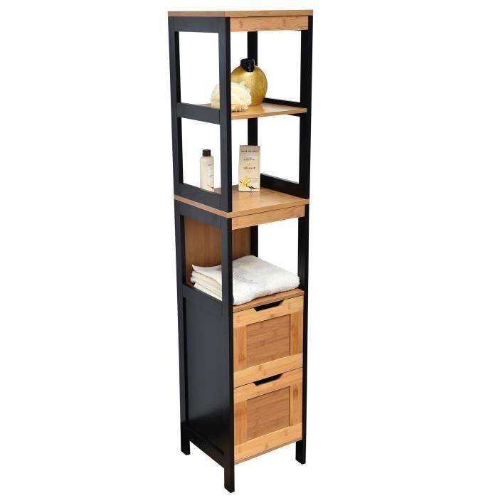 Colonne De Salle De Bain En Bambou Noir Et Bois Noir Achat