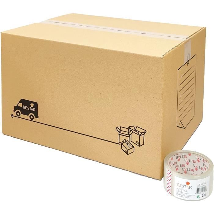 Cartons De Déménagement 40x30x30 Cm - Lot De 40 - Poignées Renforcées - Charge 15kg - Avec Adhésif Offert