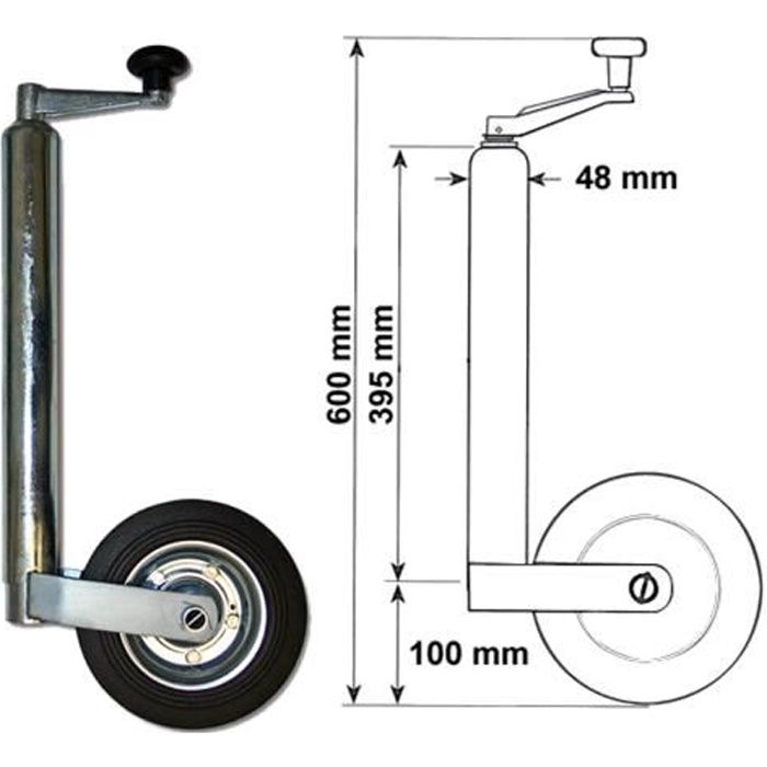 Roue jockey diam/ètre 60 mm pour remorque Fixation de roue jockey /Ø 60mm