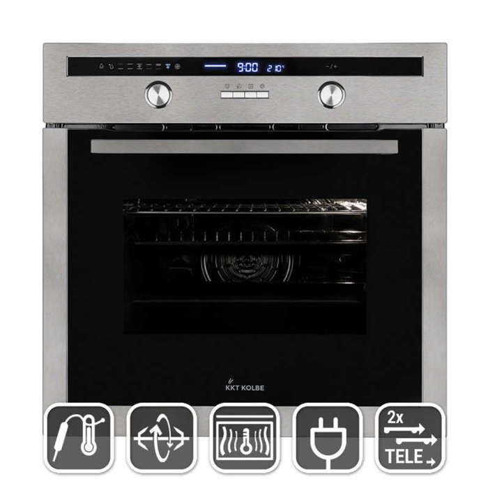 Four encastrable 60 cm  70L  3kW  Rôtisserie  Capteur de température du cœur  Gril  Air chaud  Tiroirs télescopiques - Kkt kolbe