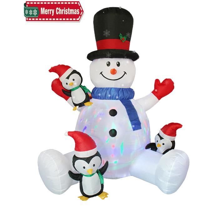 Décoration De Noël Gonflable Bonhomme De Neige avec 3 Pingouins