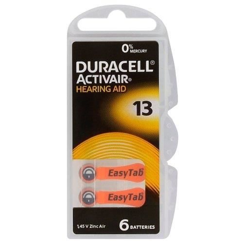Duracell Activair Hörgerätebatterien, Größe 13 - 1 Pack Mit 6 Stück, EasyTab System Für Einfaches Einsetzen