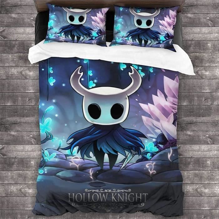 Hollow Knight Housse De Couette 3 Pièces – Parure De Lit Microfibre Imprimée 3D, Fermeture Éclair, Cadeau Gamer Parfait (140x200 Cm + 2 Taies)