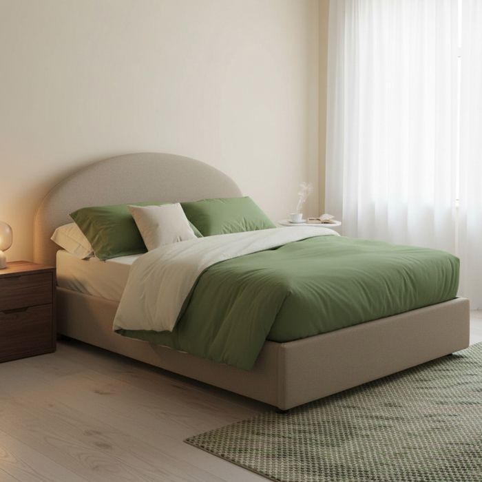 Dmora - Lit queen size Colomba 205x135h95 cm gris tourterelle Panneau effet bois et Similcuir