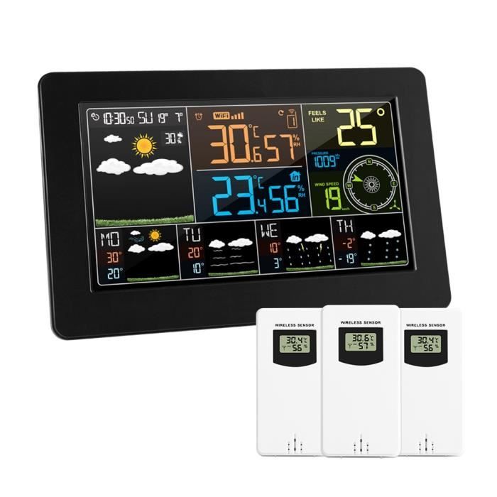 Horloge Numérique LCD Voiture - Thermomètre, Hygromètre, Météo - Rétro-éclairage Activé Par Le Son - Noir - 10
