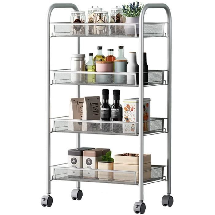 Chariot Rangement Micro-ondes Compact 2 Niveaux + Tiroir - Support Cuisine Multifonction Avec Roulettes - Noir 37x26 Cm