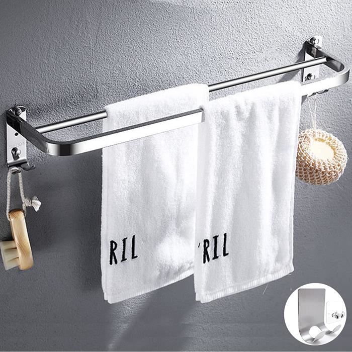 Luxspire Porte-Serviettes de Salle de Bain Mural, Support Serviettes de Bain avec 3 Crochets, Étagère de Rangement de Bain Peut Contenir 3 Serviettes Roulées pour Gel Douche Shampoing, Noir