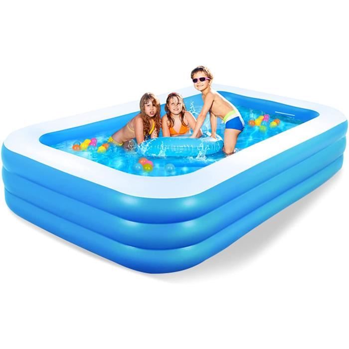 Piscine Gonflable Rectangulaire 210x135x60 Cm – 3 Chambres à Air – Pour Enfants Et Adultes – Jardin, Terrasse Ou Intérieur