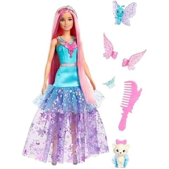 Barbie® Malibu A Touch of Magic Poupée inspirée du film Barbie® A Touch of Magic avec cheveux longs d’environ 18 cm robe et 2 animaux fantastiques JCW48 - vue 2