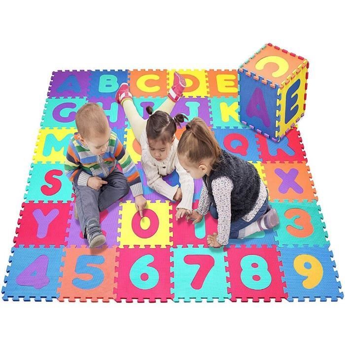 Tapis de Jeu pour Bébé - B.LIVEM - Puzzle EVA alphabet et chiffres - Imperméable et Doux