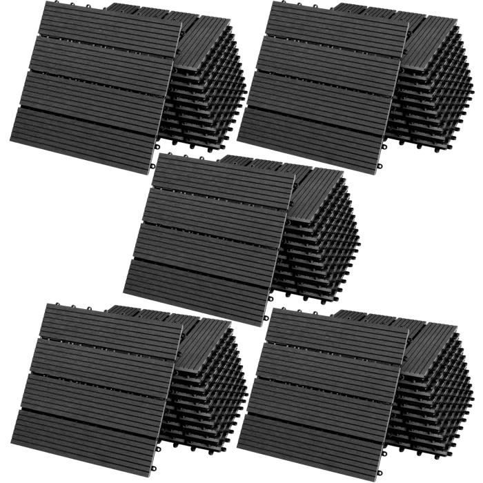 55x Dalles de jardin clipsables en bois composite WPC anthracite 30 x 30 cm Type classique Revêtement de sol extérieur